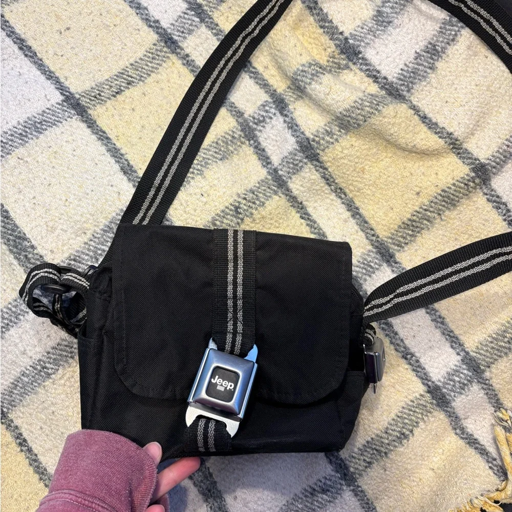 Black Jeep Crossbody Bag with Stripe Detail - Picture 2 of 6